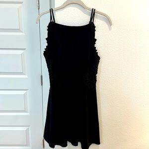 Free People Black Mini Dress with Floral Embroidery